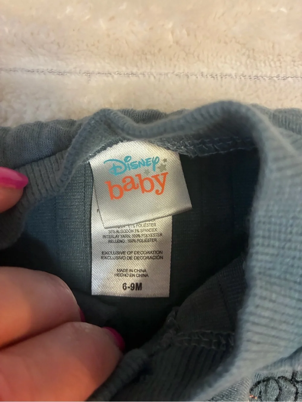 Disney Baby 6-9M Quilted Mickey Mouse Romper Dusty Blue Button Front Embroidered